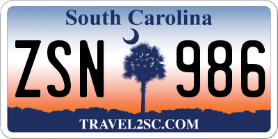 SC license plate ZSN986