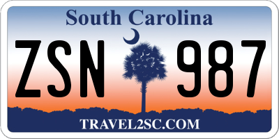 SC license plate ZSN987