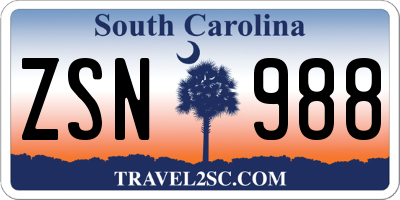 SC license plate ZSN988