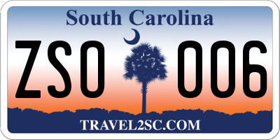 SC license plate ZSO006