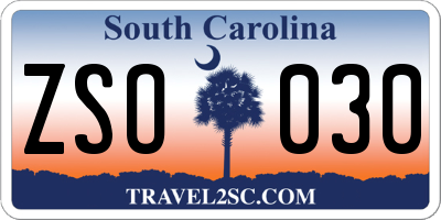 SC license plate ZSO030