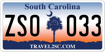 SC license plate ZSO033