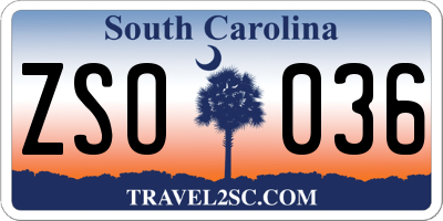 SC license plate ZSO036