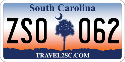 SC license plate ZSO062