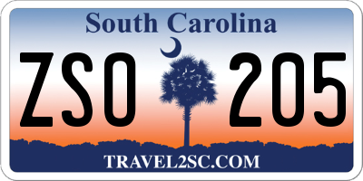 SC license plate ZSO205