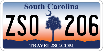 SC license plate ZSO206