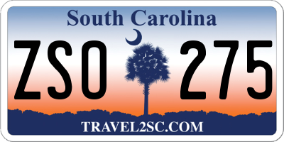 SC license plate ZSO275