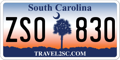 SC license plate ZSO830