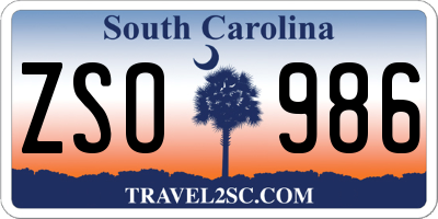 SC license plate ZSO986