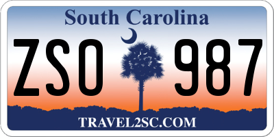 SC license plate ZSO987