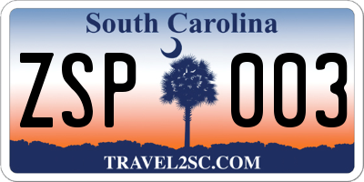 SC license plate ZSP003