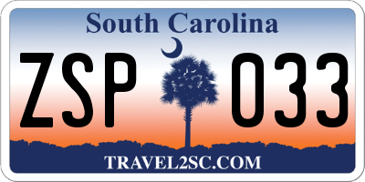 SC license plate ZSP033