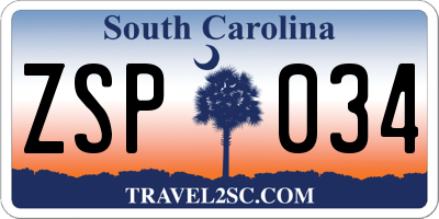 SC license plate ZSP034