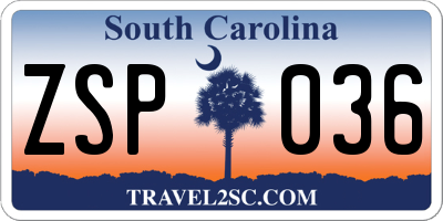 SC license plate ZSP036