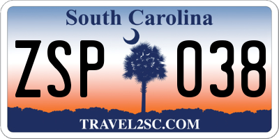 SC license plate ZSP038