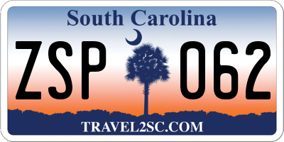 SC license plate ZSP062