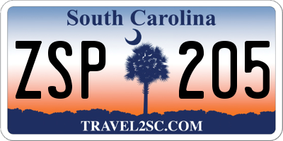 SC license plate ZSP205