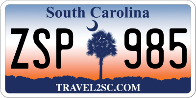 SC license plate ZSP985
