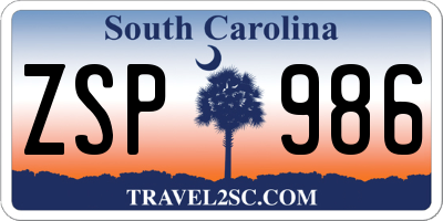 SC license plate ZSP986