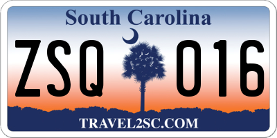 SC license plate ZSQ016
