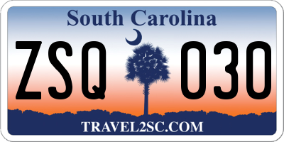 SC license plate ZSQ030