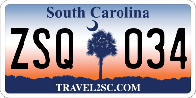 SC license plate ZSQ034