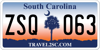 SC license plate ZSQ063