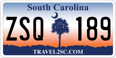 SC license plate ZSQ189