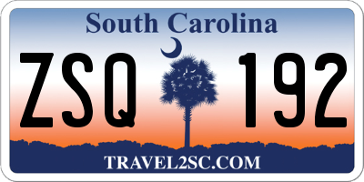 SC license plate ZSQ192