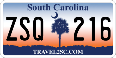 SC license plate ZSQ216