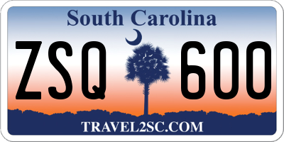 SC license plate ZSQ600
