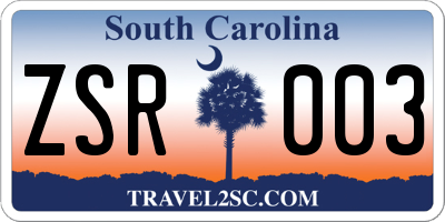 SC license plate ZSR003