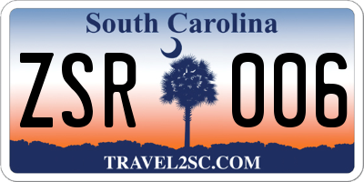 SC license plate ZSR006