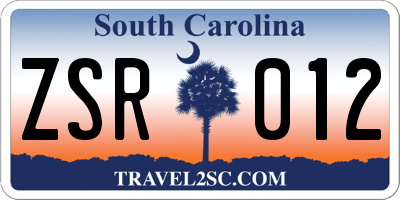 SC license plate ZSR012
