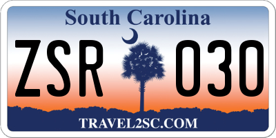 SC license plate ZSR030