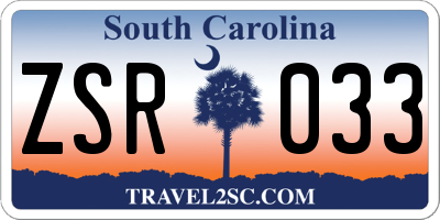 SC license plate ZSR033