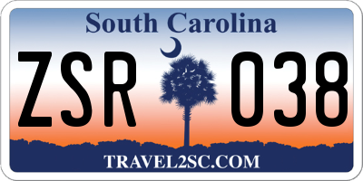 SC license plate ZSR038