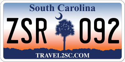 SC license plate ZSR092