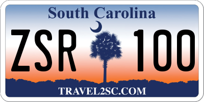 SC license plate ZSR100