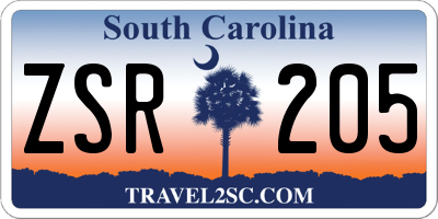 SC license plate ZSR205