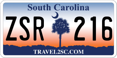 SC license plate ZSR216