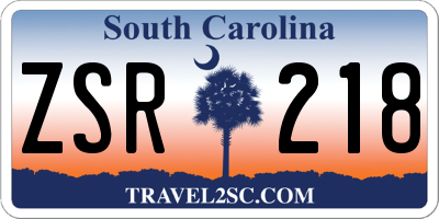 SC license plate ZSR218