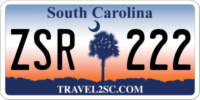 SC license plate ZSR222