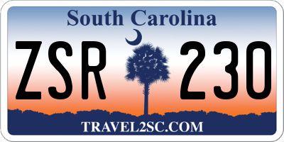 SC license plate ZSR230