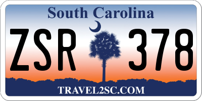 SC license plate ZSR378