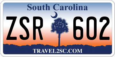 SC license plate ZSR602