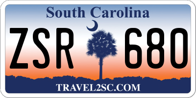 SC license plate ZSR680