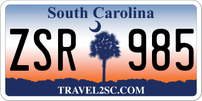 SC license plate ZSR985