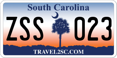 SC license plate ZSS023