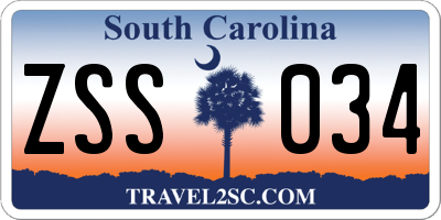 SC license plate ZSS034